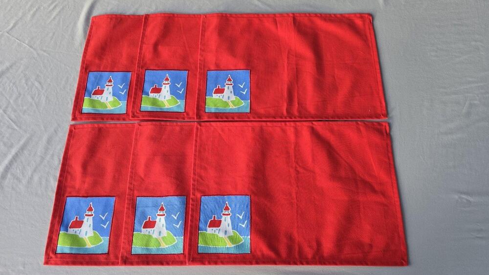 Newbridge Red Lighthouse Patch Cotton Placemats Set Of 6 Nautical Kitchen Decor